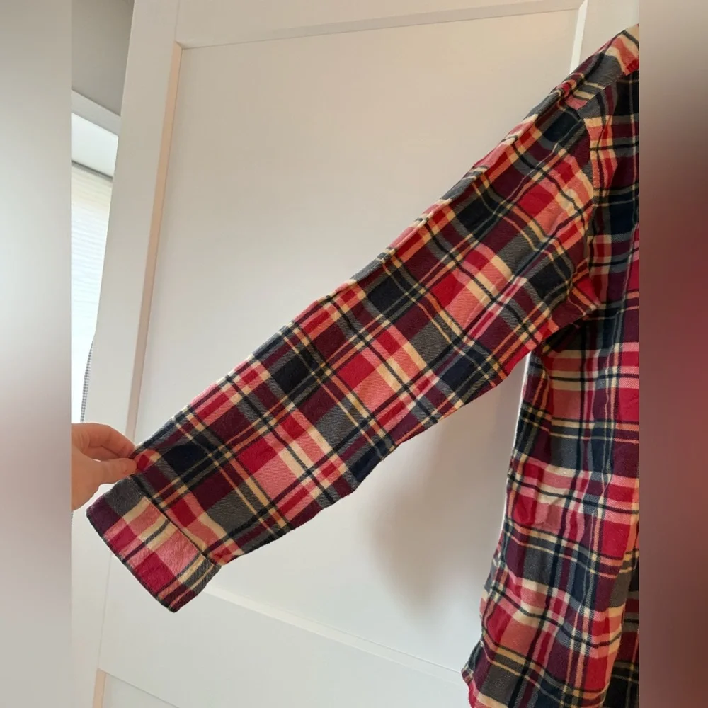 Men's J.Crew Red Plaid Flannel Shirt sz L Ranch Outdoor Chore Work